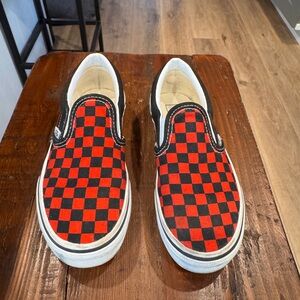 Vans Kids Red and Black Checkered Slip-On Sneakers